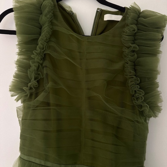 H&M Conscious Exclusive Green Tulle Ruffle Maxi Ball Gown Dress Size 4 - Picture 4 of 5